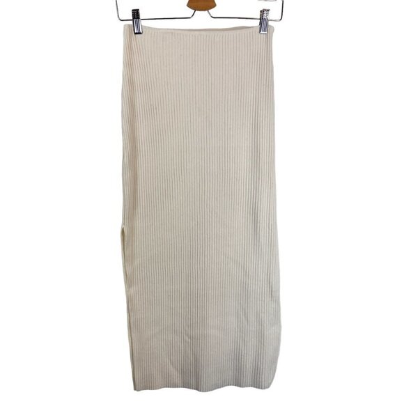 NWT Joah Brown Ribbed Side Slit Midi Skirt Natural Cream Size S/M - Picture 7 of 8